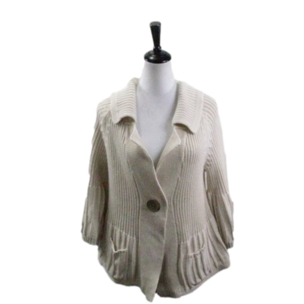 Tribal Cream Cardigan 3/4 Wide Sleeve Sweater Size Medium